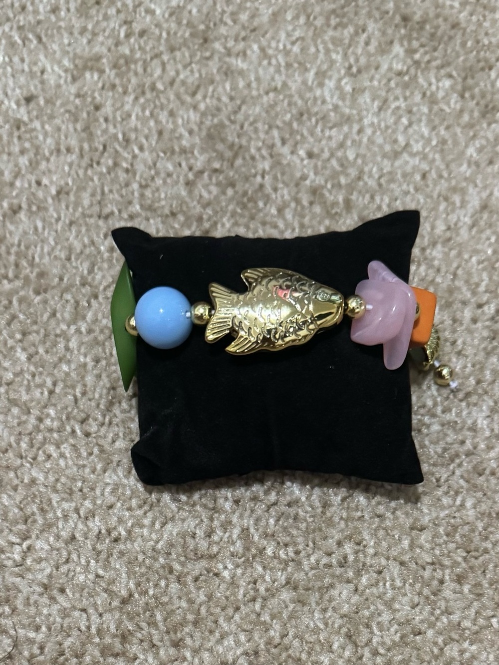 Gold Fish Charm Bracelet with Multicolor Beads